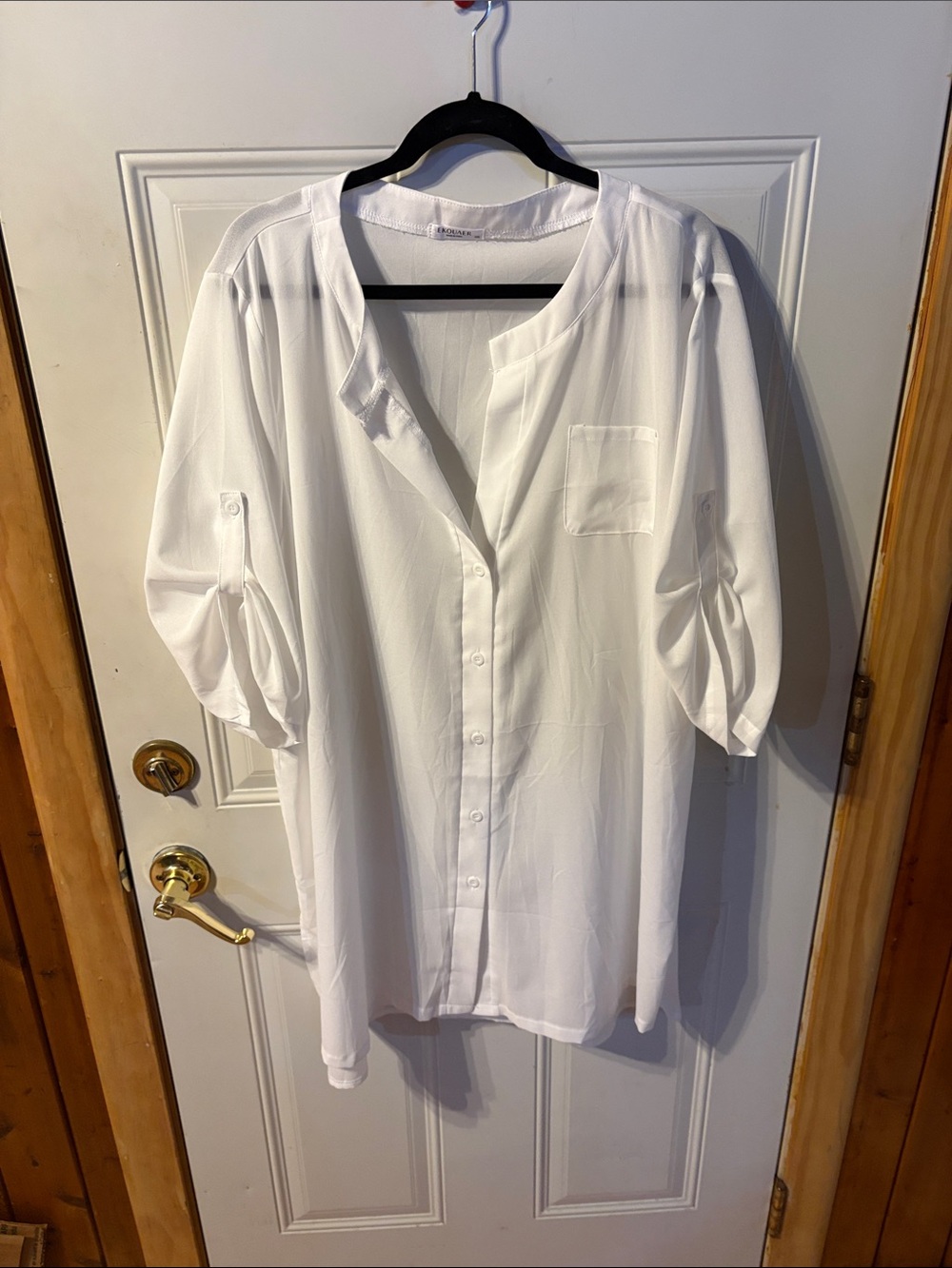 Ekouaer White Button-Front Tunic Sheer Size XXL